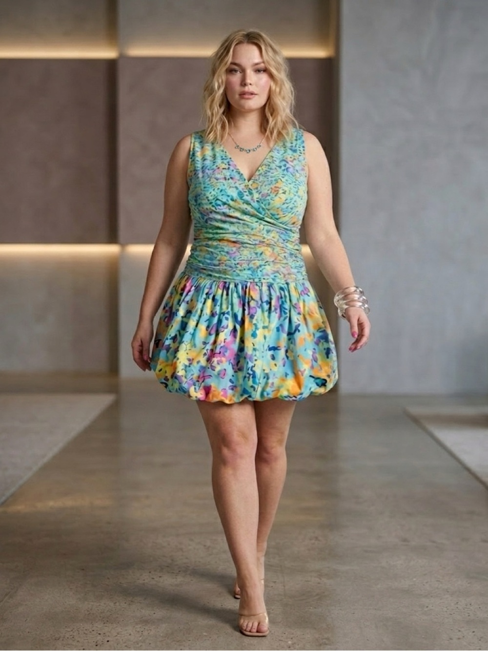 Anthropologie Plenty Tracy Reese V-Neck Bubble Dress Blue Motif Size XL